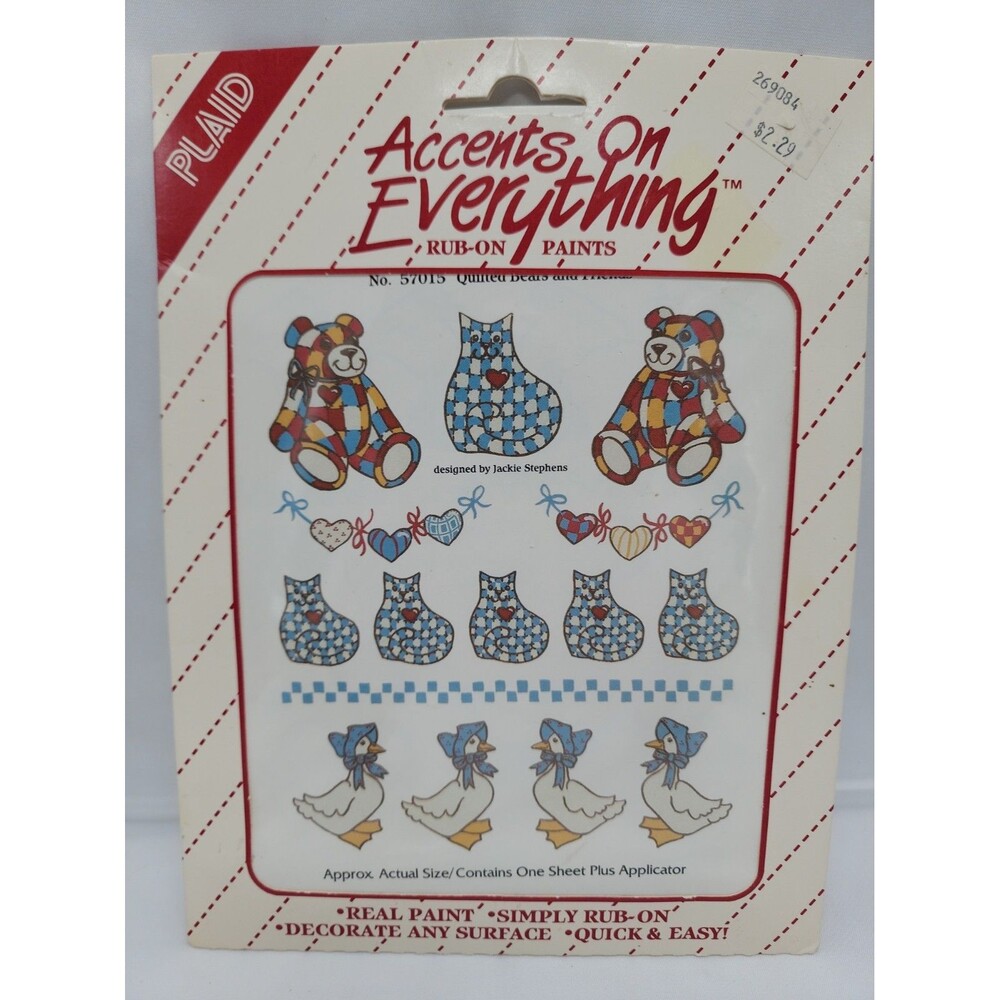 Plaid Accents on Everything Rub-On Paints Home Decor Quilted Bears & Friends Vtg
